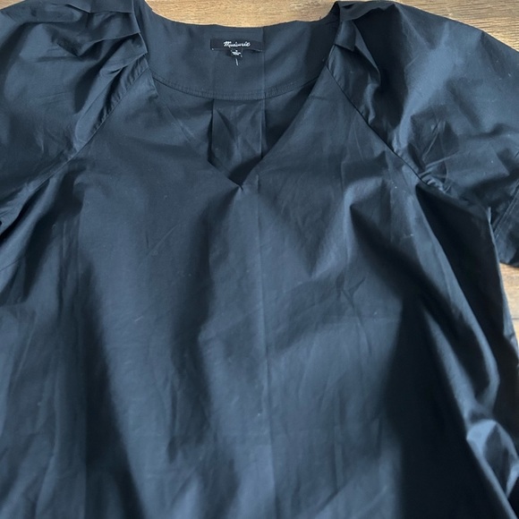 Madewell Black V-Neck Mini Dress Minimalist simple pockets Poplin cotton - Picture 8 of 12